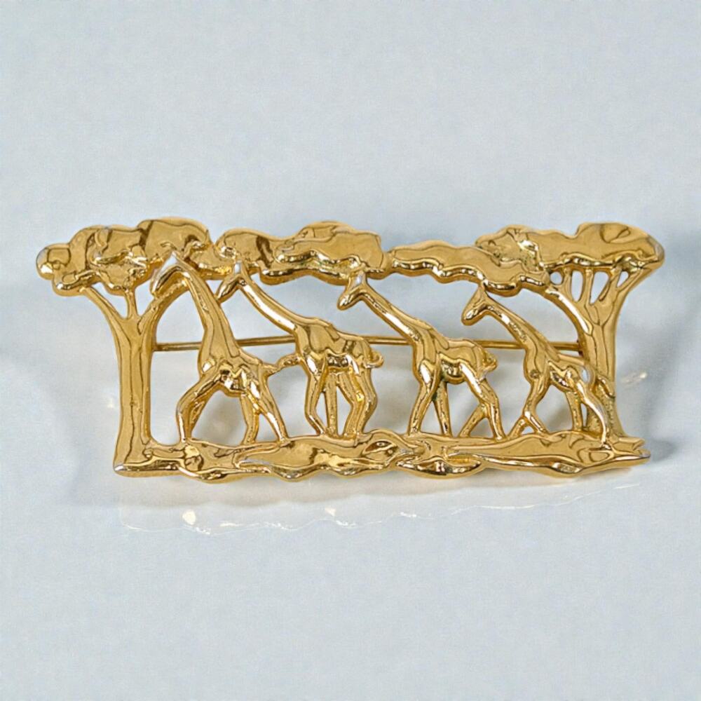 Vintage Gold Tone Giraffe Rectangular Brooch Animal Safari Statement Pin